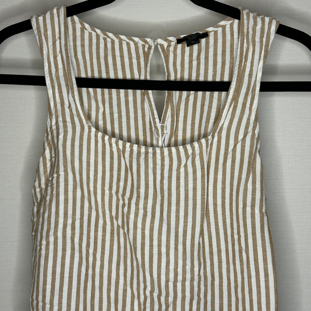 Ann Taylor Factory Midi Sundress Women Medium Petite Strip Tie Back Linen‎ Blend